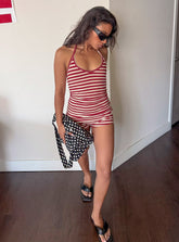 Watch Me Leave Halter Playsuit Red / White Stripe