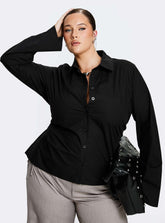 Eryx Tie Back Button Up Top Black Curve