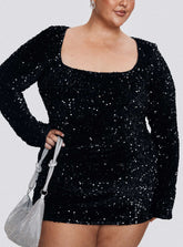 Vinelle Long Sleeve Mini Dress Black Curve