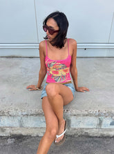 Palm Dreams Beaded Graphic Tank Top Pink