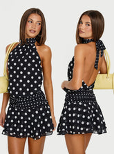 Pure Attraction High Neck Playsuit Black Polka Dot