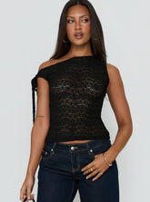 Eyla Sheer One Shoulder Top Black