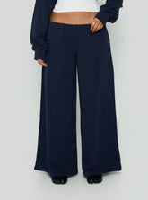 Kaeya Fleece Wide Leg Low Rise Pants Navy