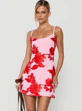 Kareina Scoop Embroidered Mini Dress Pink / Red