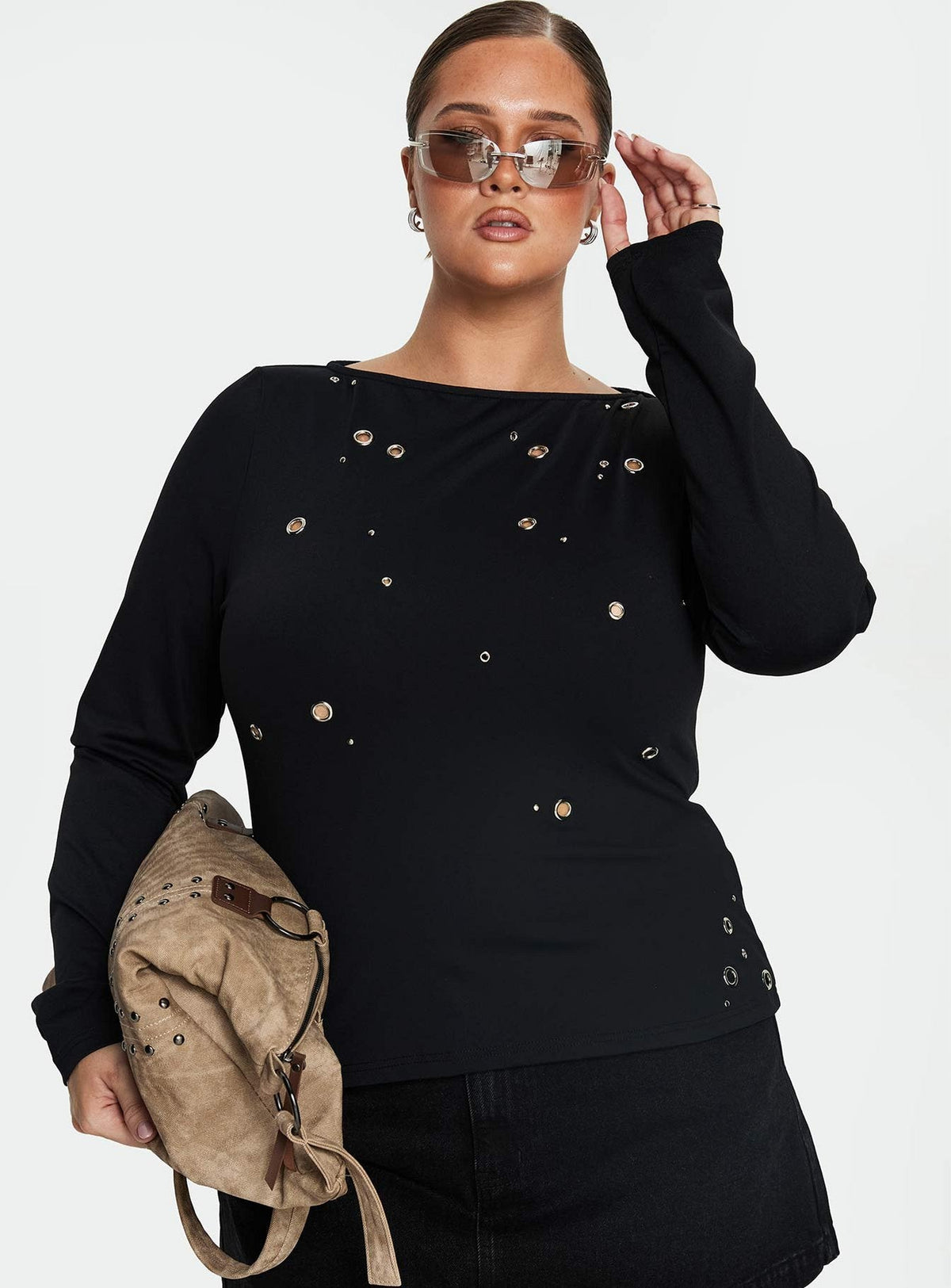 Ryka Long Sleeve Eyelet Top Black Curve