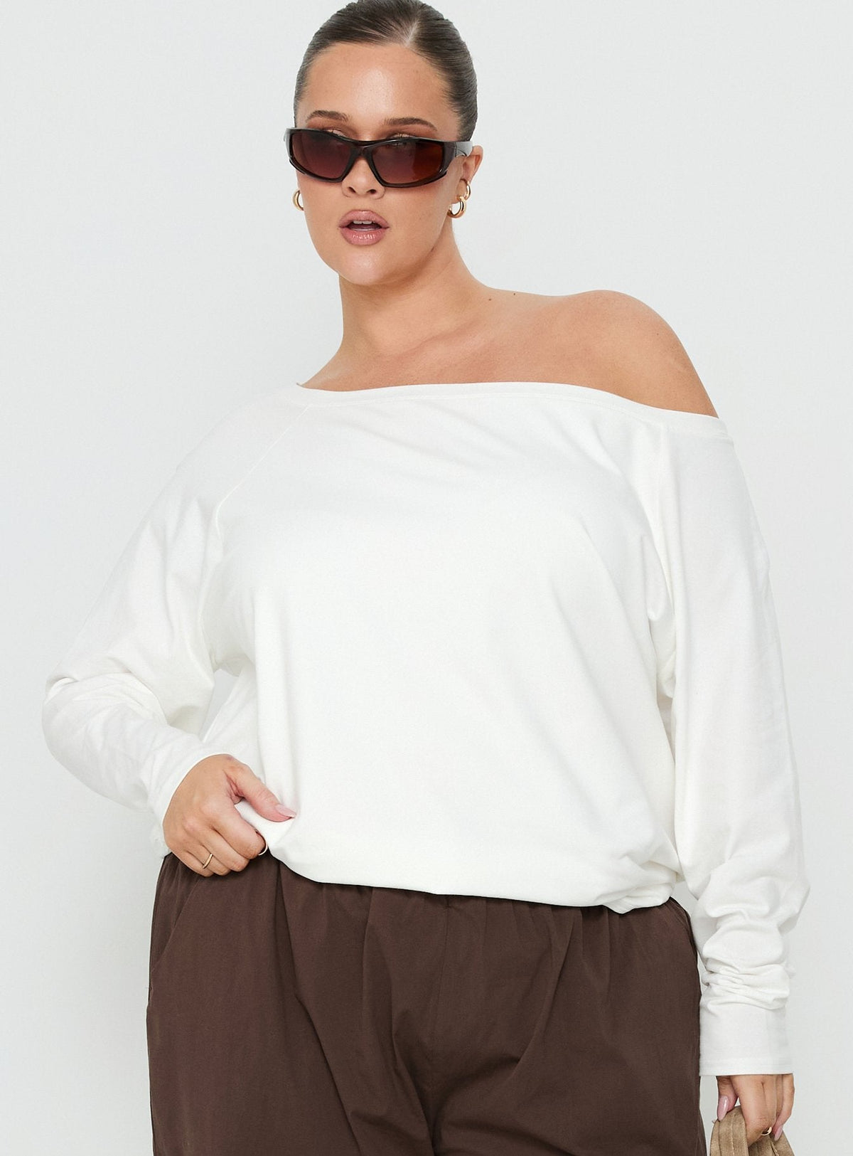 Icon Baby Off Shoulder Long Sleeve Top White Curve