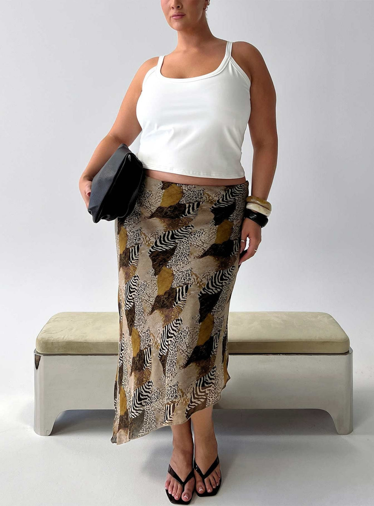 Suella Asymmetrical Midi Skirt Animal Multi Curve