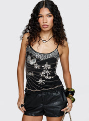 Devondra Sequin Detail Cami Top Black