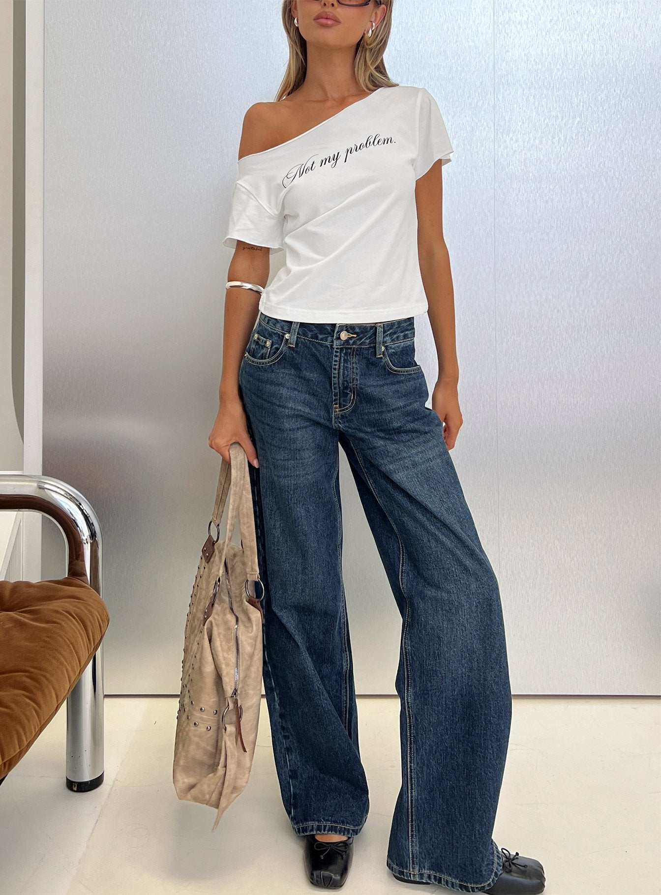 Serenitia Mid Rise Relaxed Jeans Dark Blue Wash