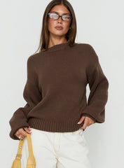 Harmony Balloon Sleeve Knit Sweater Dark Brown