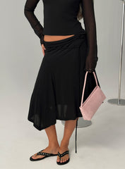 Joaney Tie Side Jersey Midi Skirt Black