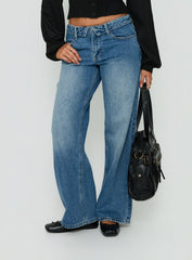 Serenitia Mid Rise Foldover Relaxed Jeans Vintage Mid Blue
