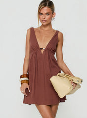 Giyah Bead Detail Mini Dress Brown