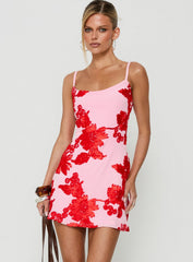 Kareina Scoop Embroidered Mini Dress Pink / Red