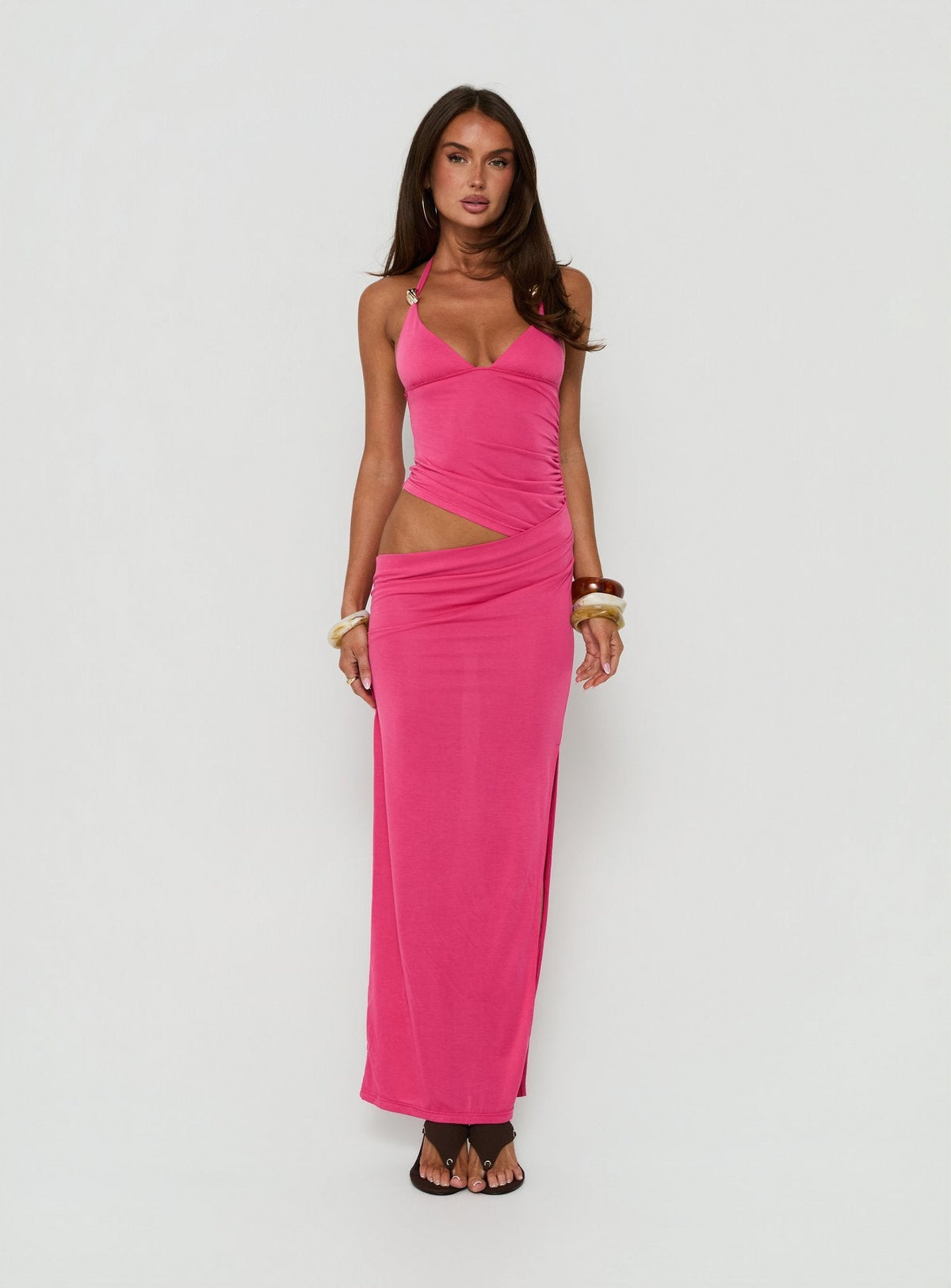 Imeraldia Hardware Halter Maxi Dress Guava