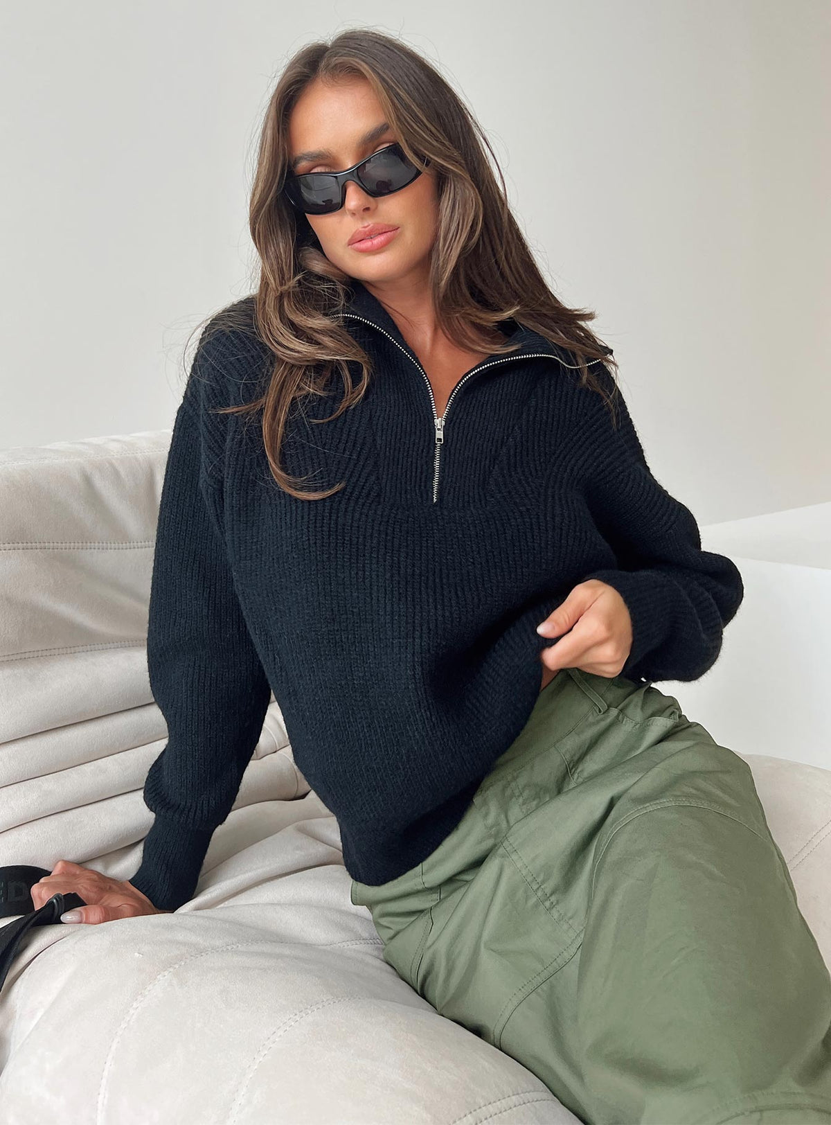Ferry Zip Front Sweater Black