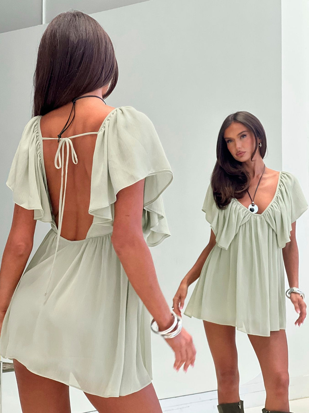Sun Spirit Plunge Flowy Playsuit Sage