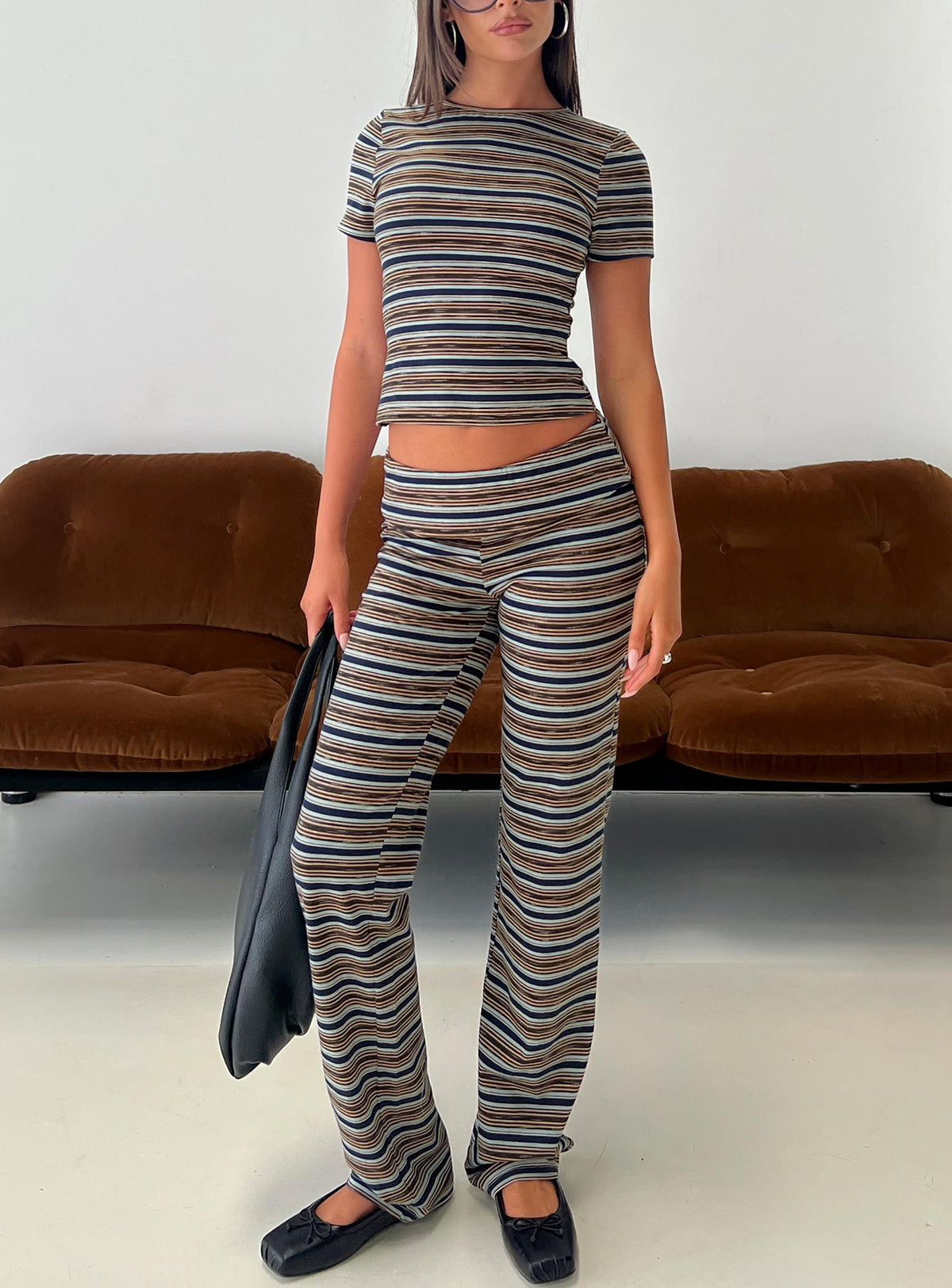 Manolo Foldover Pants Brown / Grey Stripe