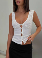 Fillipa Lace Button Down Top White
