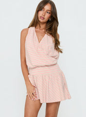 Joelie Halter Draped Mini Dress Pink / Grey Stripe