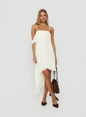 Massey Bust Draping Low Back Midi Dress Off White