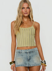 Winter Solstice Scoop Neck Eyelet Detail Top Lemongrass