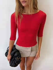 Daily Define Boatneck 3/4 Sleeve Top Fiery Red