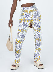 Tropical Dreams High Rise Straight Leg Denim Jeans Off White