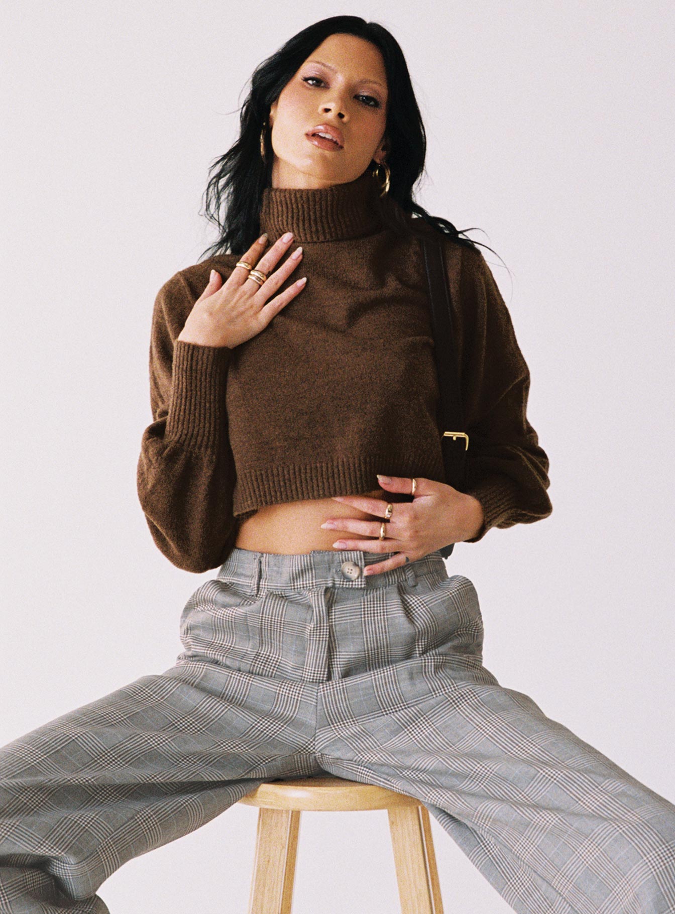 Zahara Cropped Turtleneck Sweater Brown
