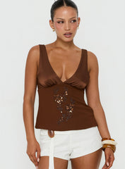 Fast Pace Bead Detail Top Brown