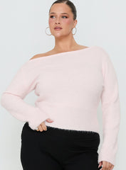 Selbey Fluffy Cinched Waist Off Shoulder Top Pink  Curve