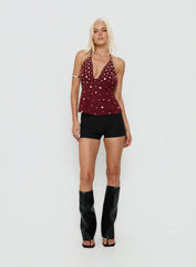 Tekapo Studded V-Neck Top Burgundy