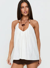 Kitra Flowy Bead Detail Tie Neck Top White