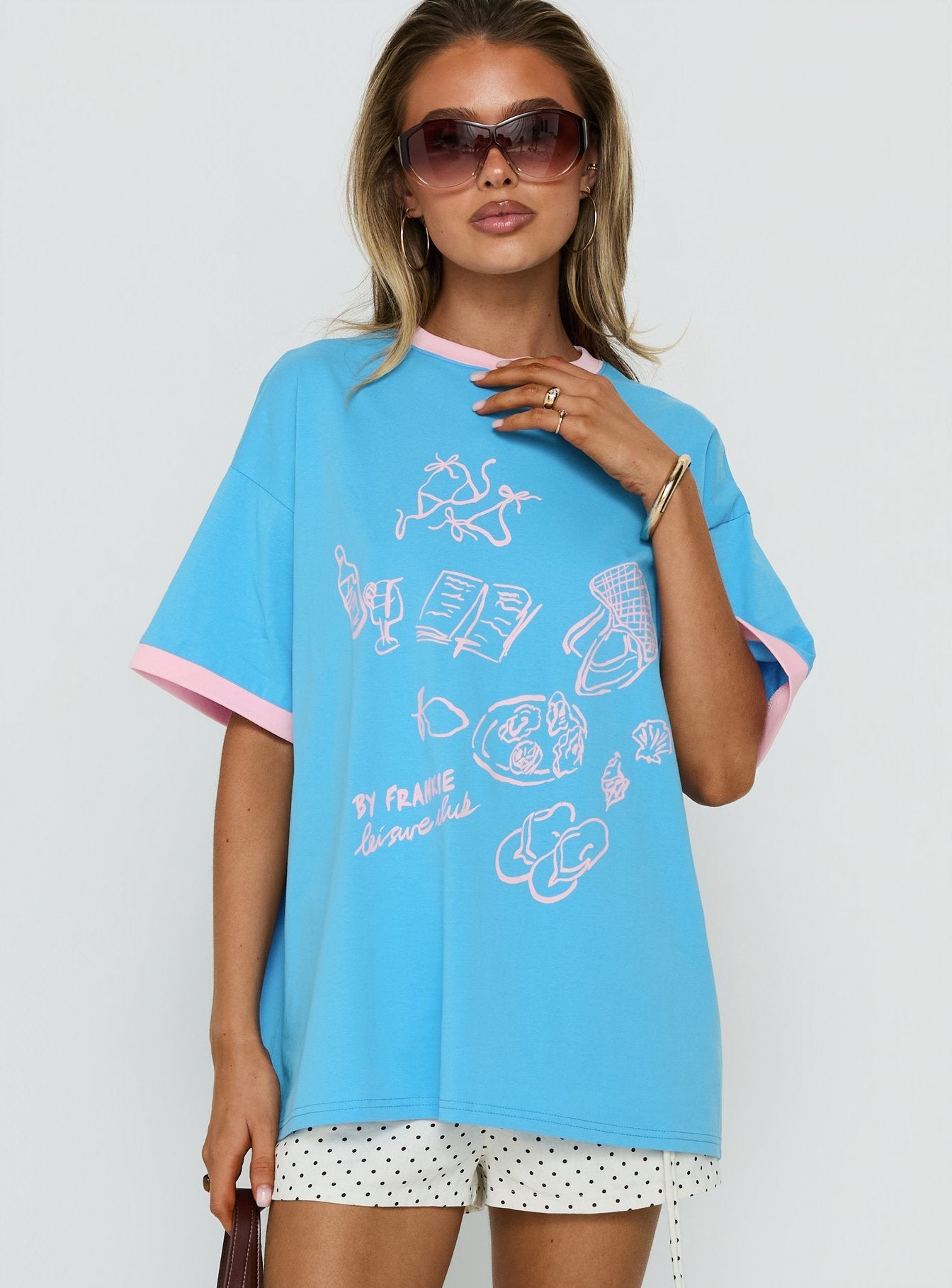 Off the Clock Oversized Graphic Tee Blue / Pink