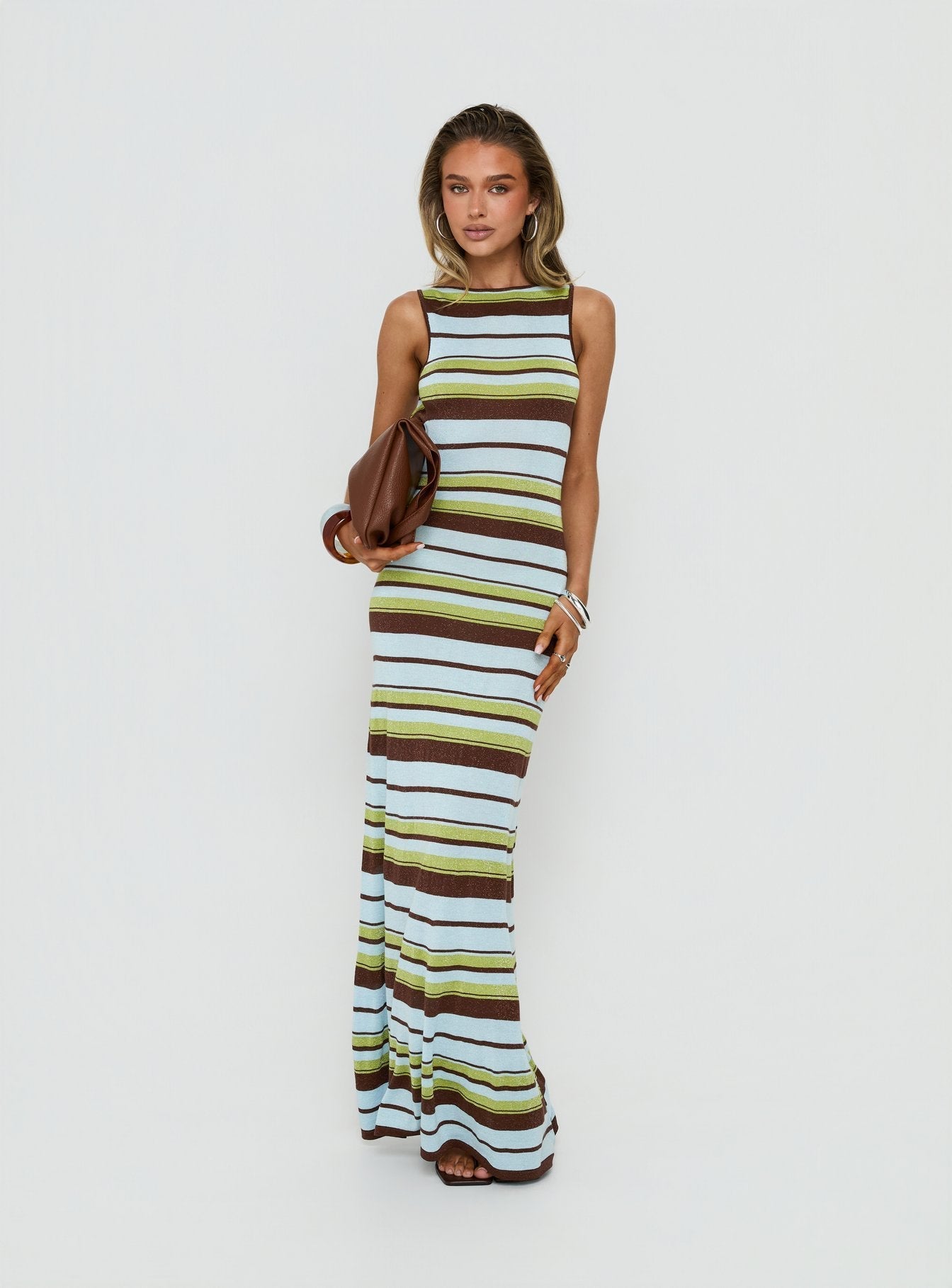 Saedee Knit Low Back Maxi Dress Multi Stripe