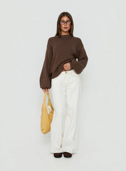 Harmony Balloon Sleeve Knit Sweater Dark Brown