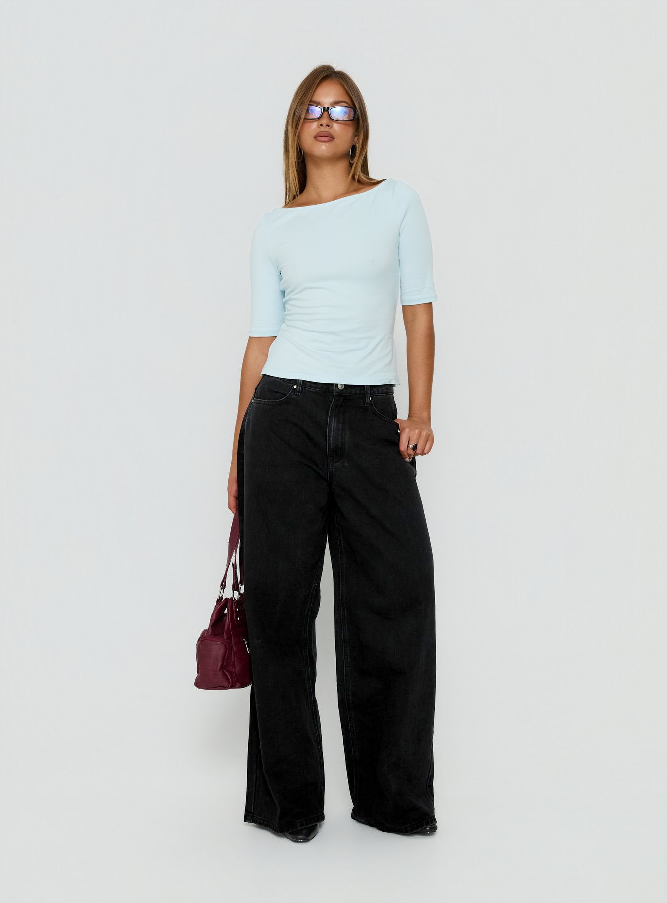 Naylor Mid Rise Wide Leg Jeans Washed Black Tall
