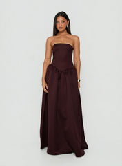 Soft Bloom Drop Waist Strapless Maxi Dress Chocolate