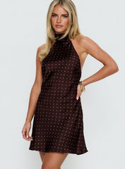 Primevere Halter Mini Dress Burgundy Polka Dot