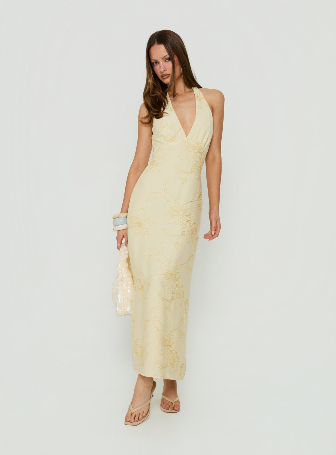 Luisella Halter Midi Dress Yellow Floral