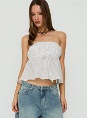 Vaila Strapless Frill Top White Polka Dot