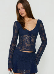Quani Long Sleeve Lace Top Navy