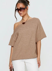 Kourta Off Shoulder Oversized Knit Top Mocha