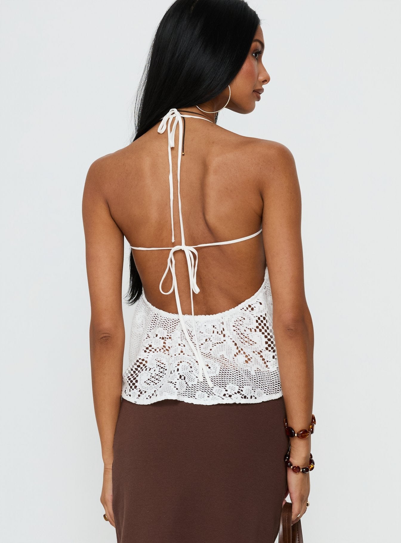 Solenne Sheer Crochet Lace Top White