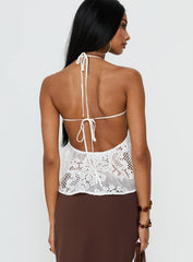 Solenne Sheer Crochet Lace Top White