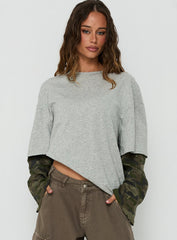 Ryann Long Sleeve Layered Top Grey / Camo