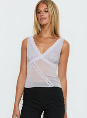 No Place Like Home Lace Trim V-Neck Top Lilac