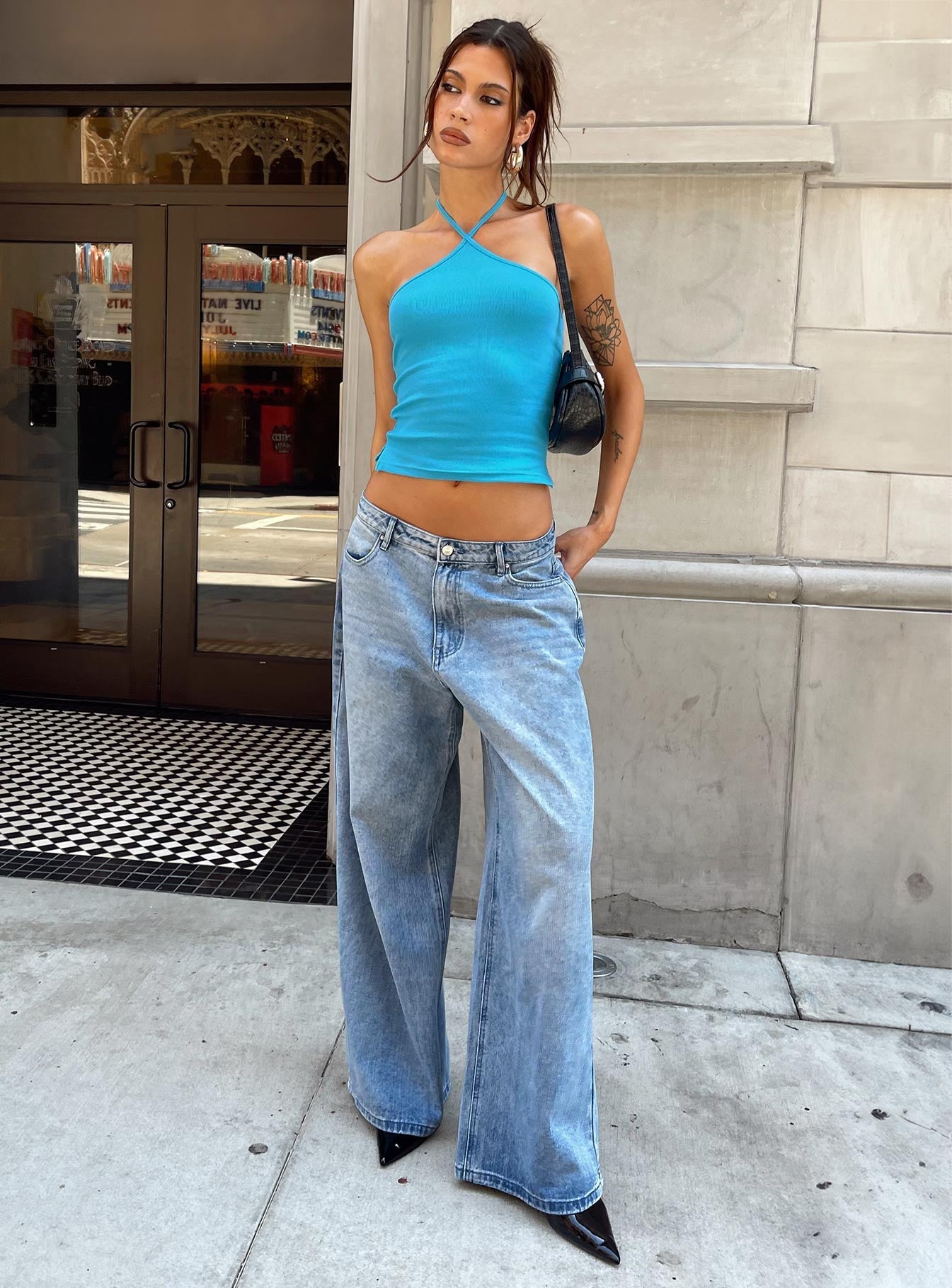 Naylor Mid Rise Wide Leg Jeans Light Wash Denim Light Blue Wash Petite