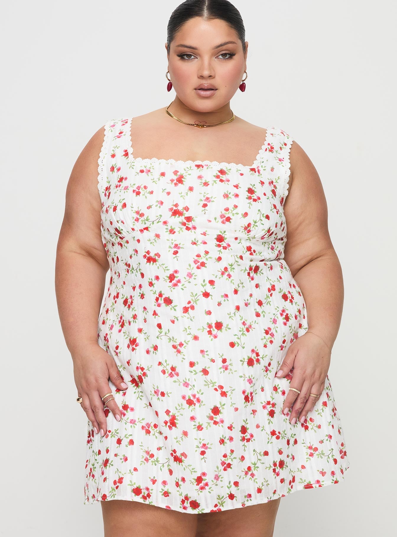 Dasha Mini Dress White Floral Curve