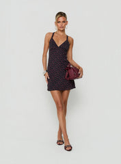 Rosabelle Halter Satin Mini Dress Navy / Red Floral